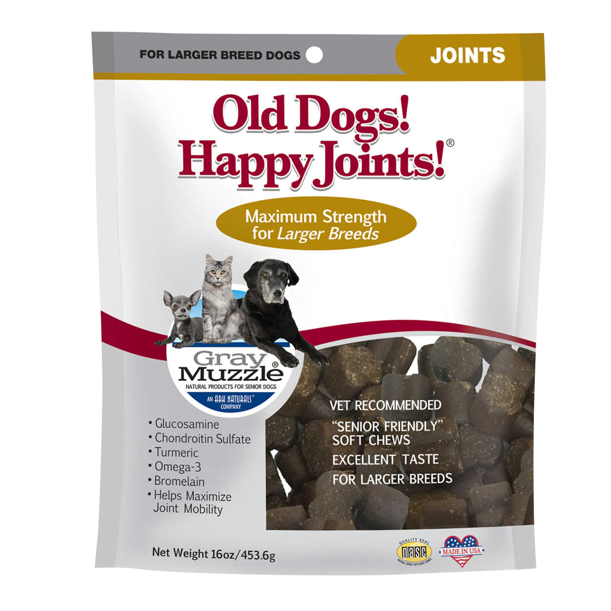 Ark Naturals Gray Muzzle Old Dogs! Happy Joints! Maximum Strength Dog Treats